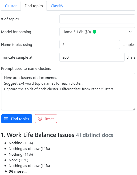 Classify: Find Topics tab